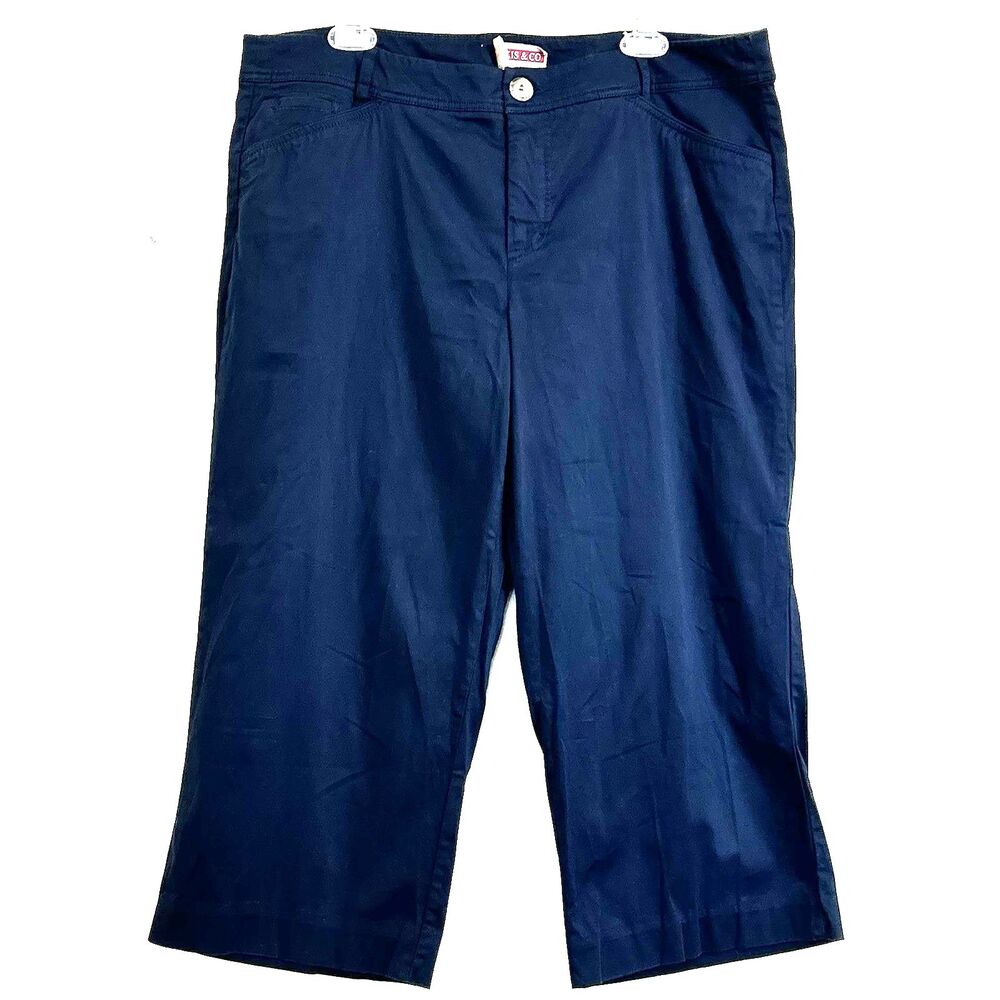 WOMEN KHAKIS & CO NAVY BLUE STRETCH CHINO WIDE LEG CROPPED CAPRI PANTS SIZE 16